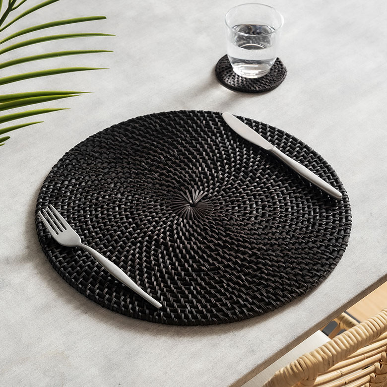 【楽天市場】【期間限定特別クーポン配布中！】 ランチョンマット ラタン 籐 ブラック ラウンド 円形 プレースマット リバーシブル 約 W