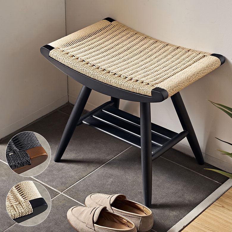 【最大500円クーポン】 スツール 椅子 イス いす チェア ベンチ ペーパーコード 木 木製 ウッド 約 W 52cm D 35cm H 45cm オットマン 1人掛け 1P 1人 腰掛け コンパクト 軽量 通気性 荷物置き ダイニング キッチン リビング 玄関 寝室 おしゃれ 北欧 リゾート 家具[67159]｜生活雑貨のネットショップELEMENTS
