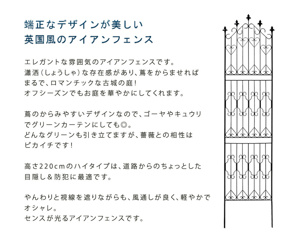 アイアンフェンス220 ハイタイプ 2枚組 つる つるバラ アイアン アンティーク ガーデニング ガーデンフェンス クラシカル トレリス バラ フェンス  ベランダ ラティス 仕切り 園芸 境目 屋外 庭誘引 朝顔 枠 柵 目隠し 薔薇 最大92％オフ！ 2枚組