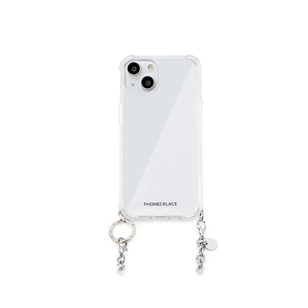 PHONECKLACE チェーンショルダーストラップ付き添い人せつ然たる容れもの for iPhone 14 Plus しろがね色 うしろ側取りまかなう型 PN23892i14MSV(製造会社直送)