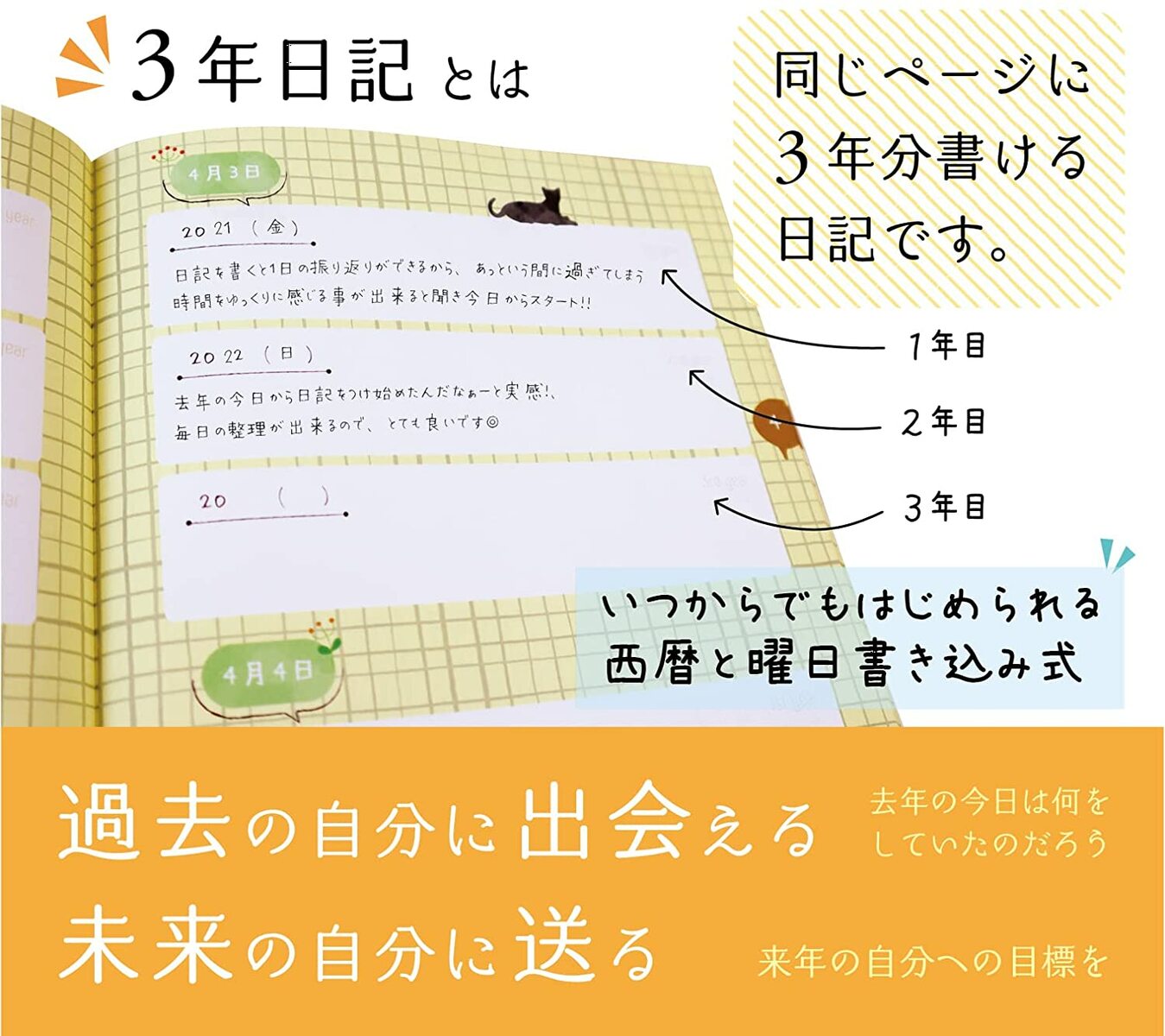 爆売りセール開催中 日記帳 ３年日記 日記 ノートライフ ダイアリー 3年 ノート 連用 かわいい おしゃれ おすすめ 育児 交換 お祝い 新生活  大人 家族 ダイエット ギフト 日付け表示あり turbonetce.com.br