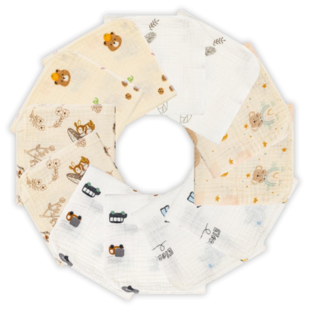 【送料無料】ガーゼハンカチ ガーゼタオル ベビービブ− 2層 がーぜハンカチ 綿100％ 30*30cm 色：イブル4重ガーゼ12枚セット車柄、サイズ：30長さ x 30幅 cm画像