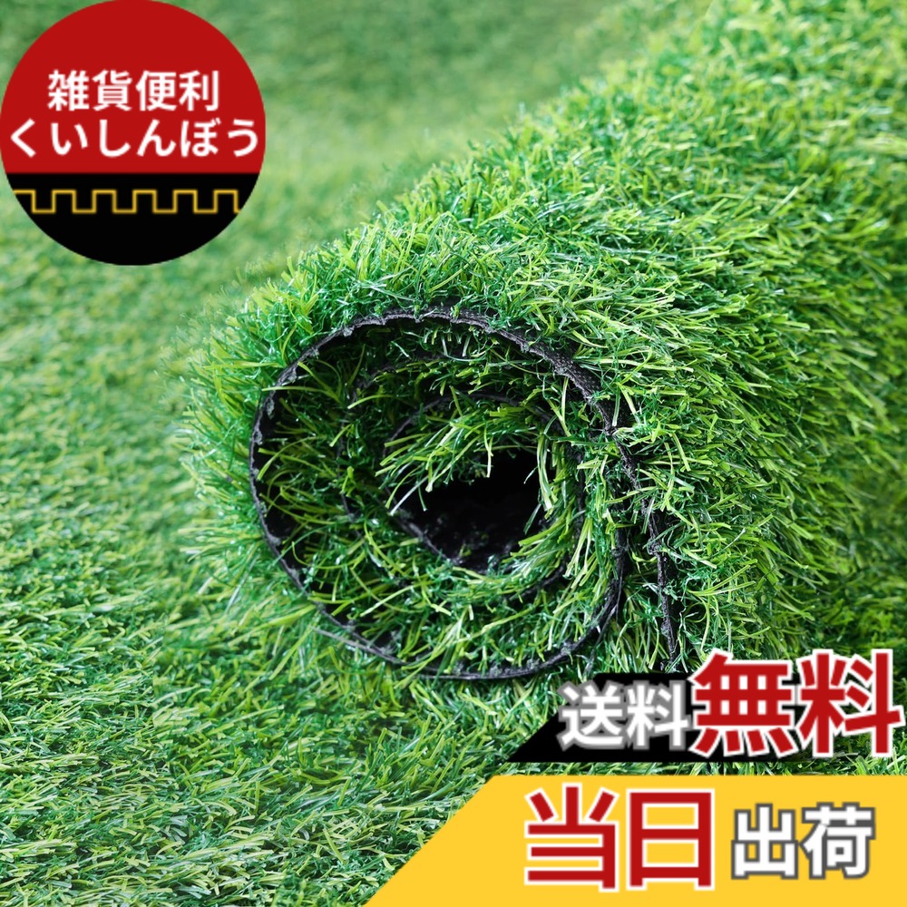 【送料無料】人工芝 ロール 1mx10m リアル感 芝丈38mm 高耐久 透水タイプ 防草シート 24本ピン付き ラッシュグリーン 色：ラッシュグリーン、サイズ：2x10m