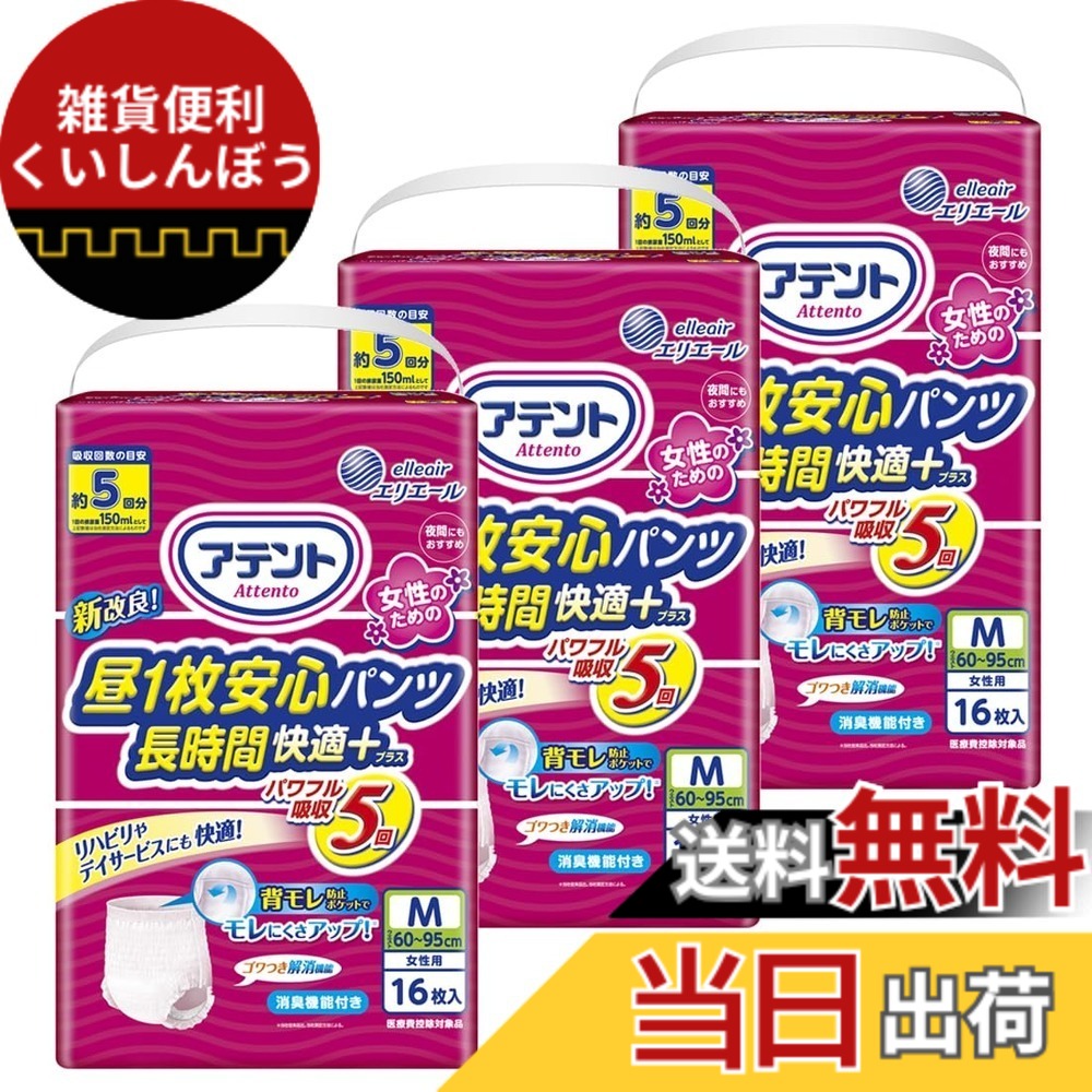 【送料無料】アテント 昼1枚安心パンツ 長時間快適プラス 色：白、サイズ：M(48枚)