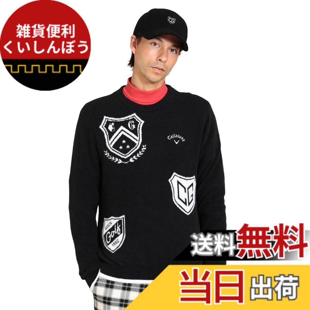 【貨物輸送無料】Callaway(キャロウェイ) メンズ クルーネックニット(エンブレムジャガード) / スウェーター ゴルフ / C23218105メンズ 色：1010_黒いこと、大きさ：L