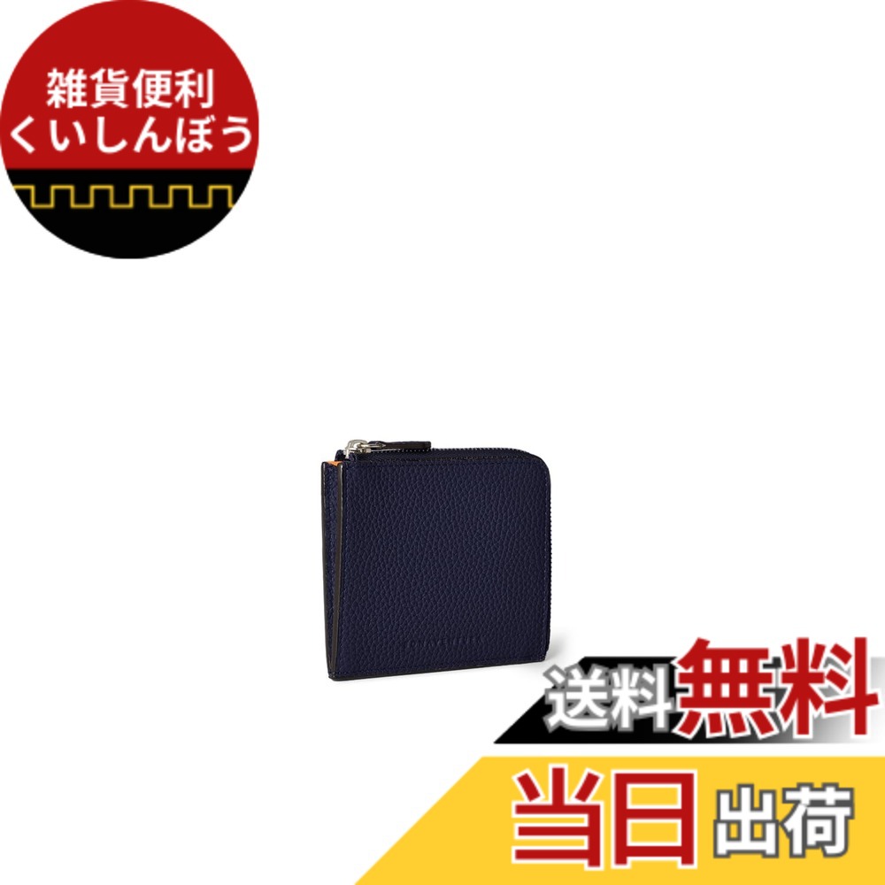 【貨物輸送無料】【BONAVENTURA】L字ジップ ウォレット シュリンクレザー 色：米国海軍 x オレンジ色
