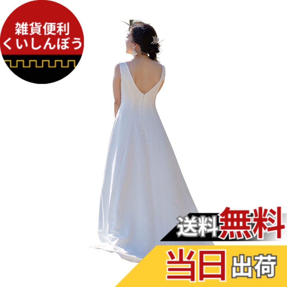 【送料無料】[EightSTAR Dress] 前撮り ウェディングドレス ナチュラル 花嫁 シンプル 白 ワンピース 新婦 二次会 ドレス 主役 背中あき ノースリーブ ロング トレーン aライン 色：ホワイト、サイズ：S