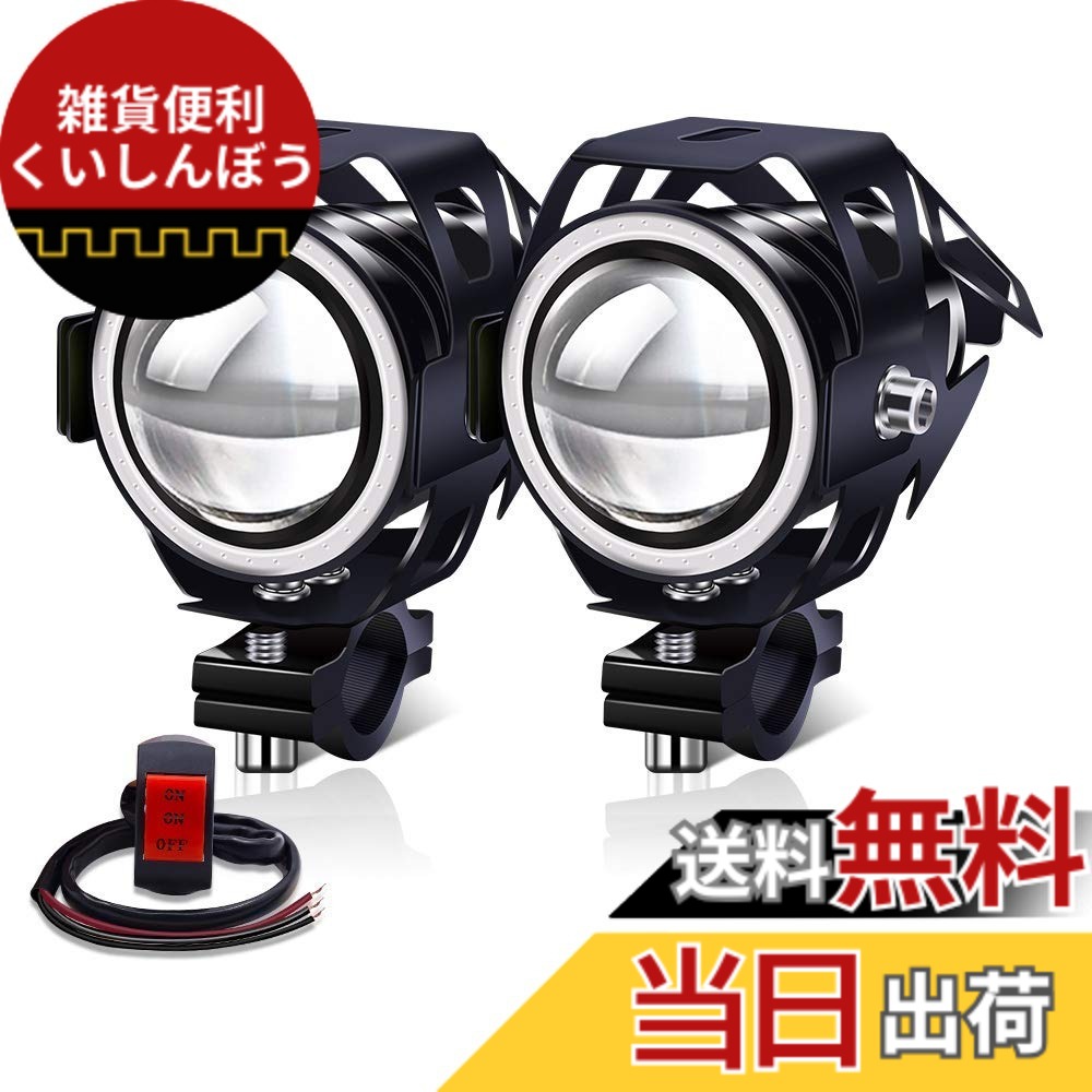 【送料無料】Aoling バイク フォグランプ LED 12V 24V ブルーイカリング付き ON/ON/OFFスイッチ付き LEDバイクヘッドライト 補助灯 オートバイ補助フォグランプ ホワイトライト 汎用車外灯 建築照明器具 夜釣り 漁業作業 農業機械 2個