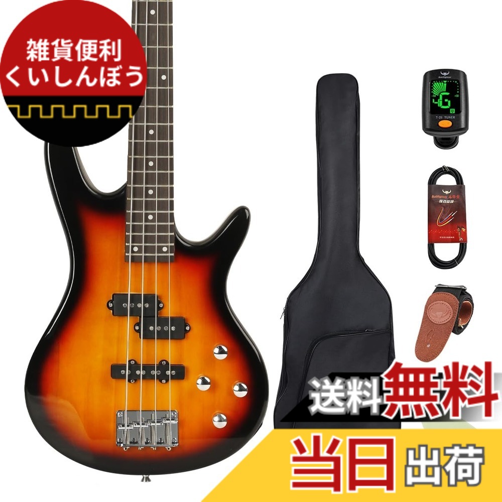 【送料無料】Bullfighter エレキベース 初心者入門セットアクセサリーセット付き、PB PJB 4弦bassエレキベース初心者入門パフォーマンスロック楽器 Bass [ソフトケース/シールド/ストラップ/ピック/調整用レンチ付属] (PJ-Sunset)