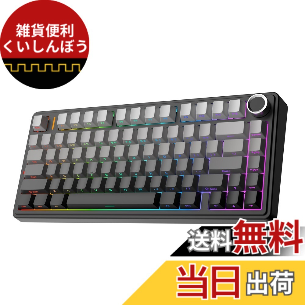 【送料無料】EPOMAKER x Aula F75 ゲーミングキーボード ガスケット メカニカルキーボード 5層パッド&ノブ付き 75% ワイヤレス ホットスワッパブル Bluetooth/2.4GHz/USB-C RGB 技適認証取得 (Black Gradient, LEOBOG Reaper Switch)