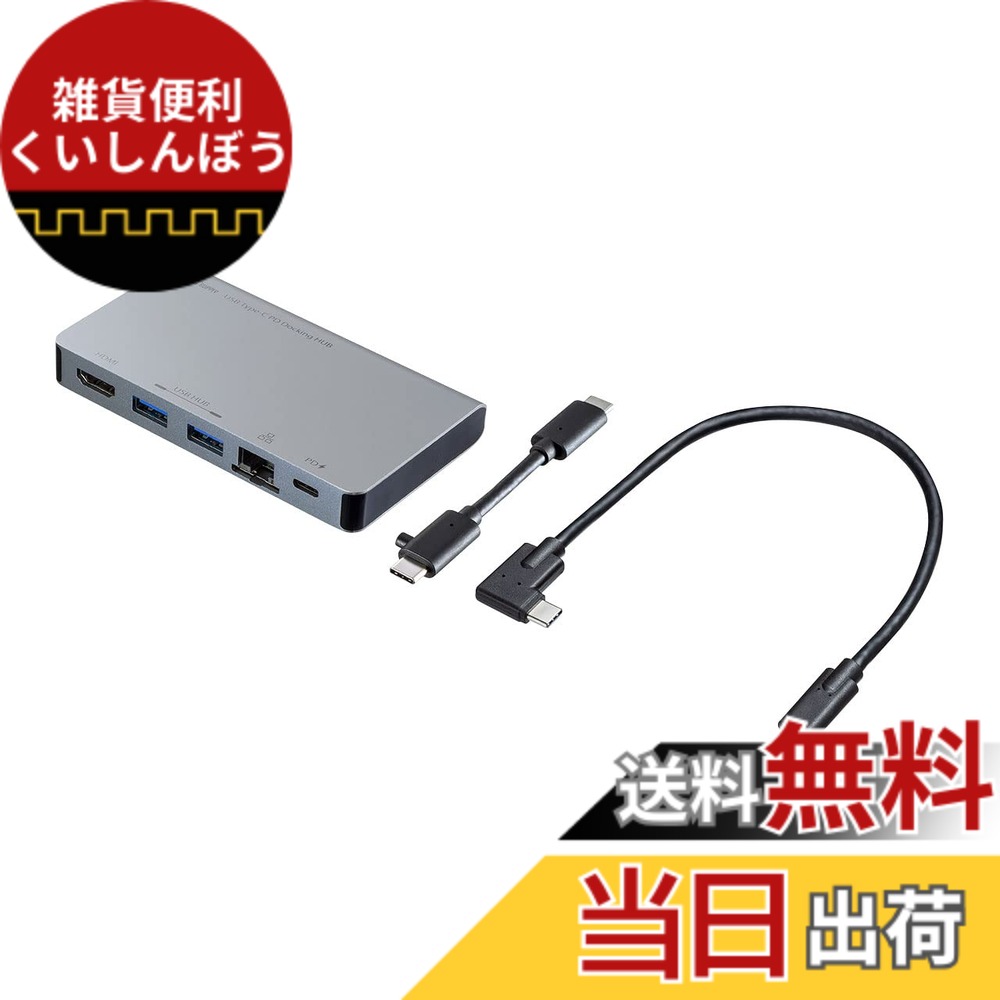 【送料無料】サンワサプライ USB Type-C ドッキングハブ 色：シルバー、サイズ：L型ケーブル・ショートケーブル｜雑貨便利くいしんぼう