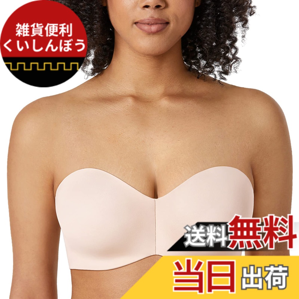 【送料無料】[DELIMIRA] ストラップレスブラ 大きいサイズ 落ちない ワイヤー入り パッドなし シームレス 大きいサイズブラ 肩紐なし 色：ローズホワイト、サイズ：D70