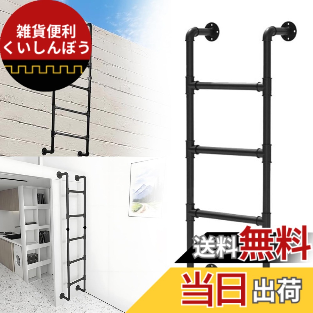 【送料無料】xixi-home はしご 耐荷重150KG 壁取り付け式 固定でき 錬鉄製 垂直梯子 避難 屋内 屋外 ロフト用 ベッド用 色：ブラック 全壁面固定、サイズ：2.5m｜雑貨便利くいしんぼう