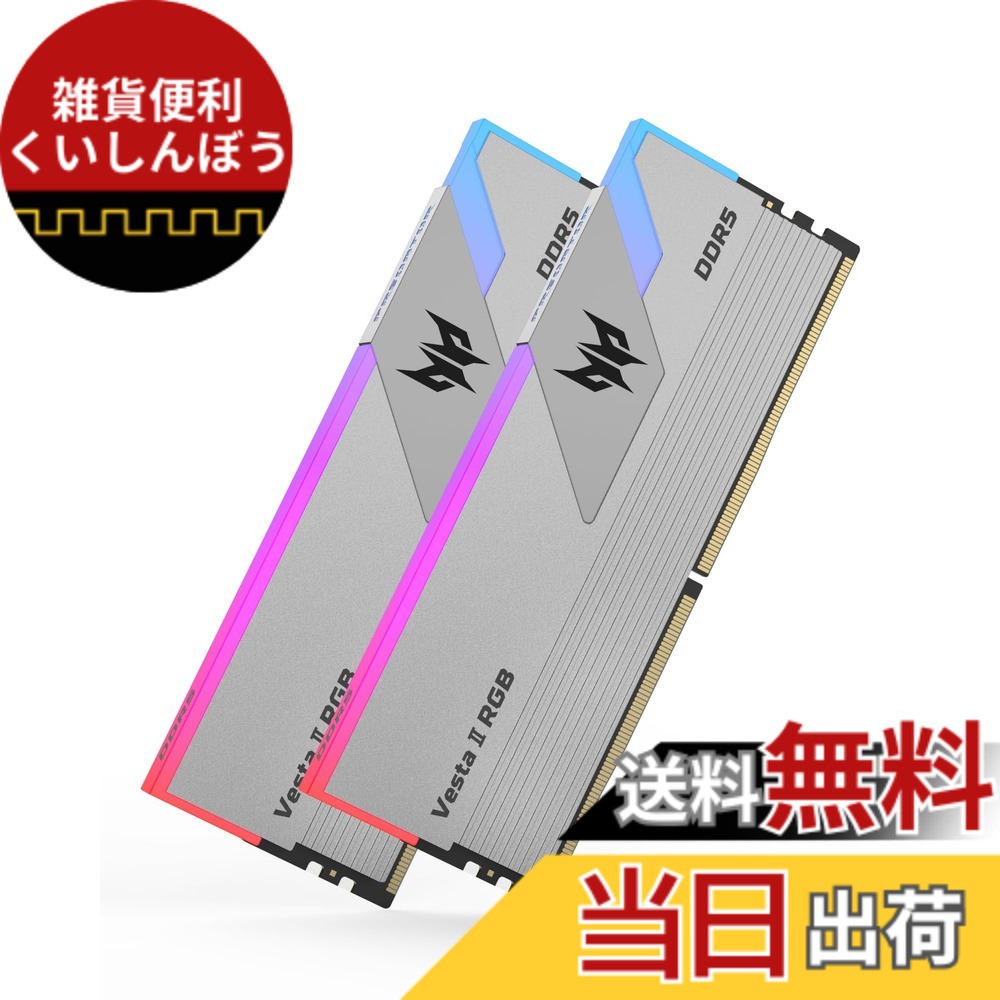 【貨物輸送無料】Acer Predator Vesta 2 DDR5 RGB マイコン用記憶装置 色：しろがね色、大きさ：6000MT/s 64GB C30