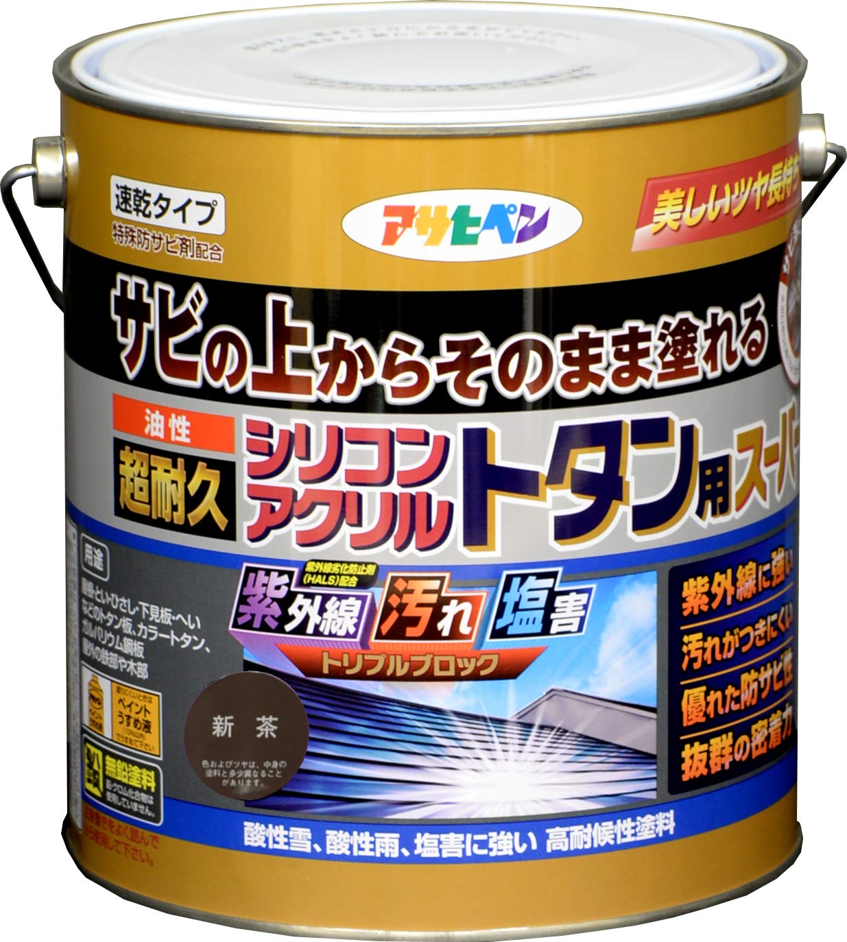 【送料無料】アサヒペン 塗料 ペンキ 油性超耐久シリコンアクリルトタン用 色：新茶、サイズ：3 kg