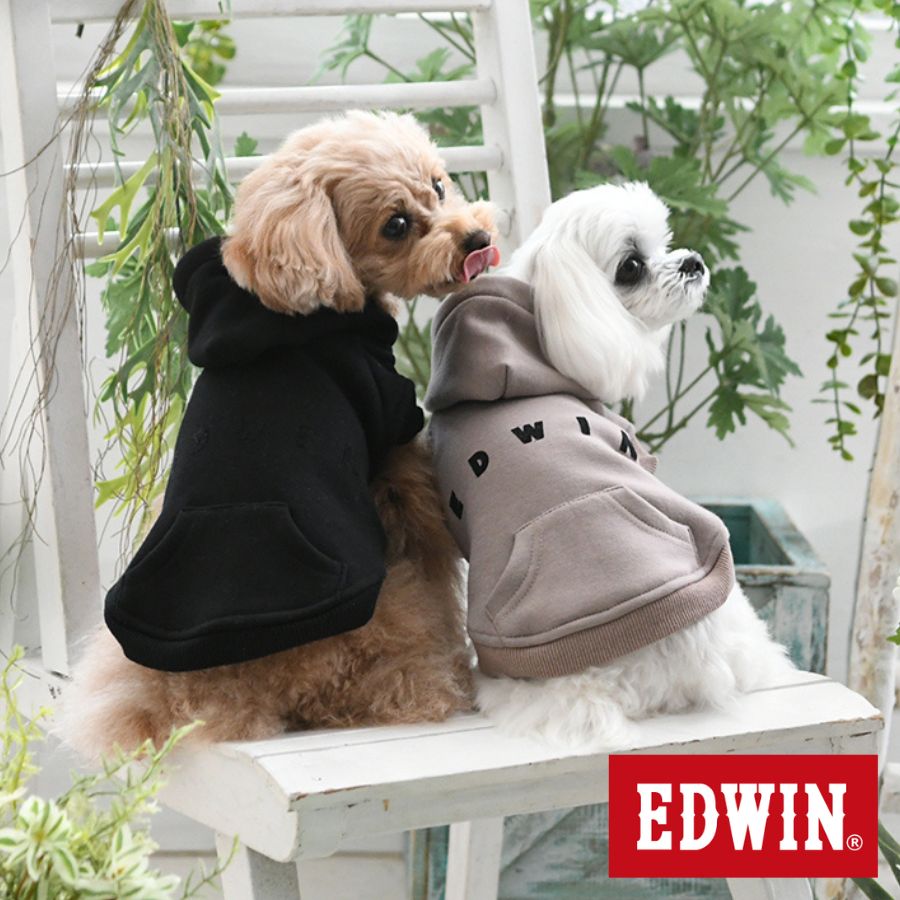 EDWIN フロッキーロゴパーカー 2022秋冬 犬服トップス フーディ 50%OFF