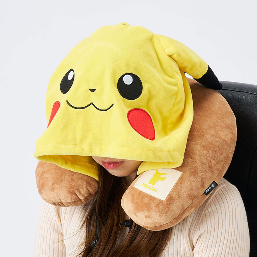 Pokemon Hooded Neck Pillow Pikachu | Pokemon Gowell Gowell Cushion Travel Cushion Foldable Neck Cushion Pillow for Business Trip, Shinkansen, Airplane, In-flight Drive, Convenient Goods, Travel Goods, Travel Goods, Travel Goods, Recommended Active Pocket