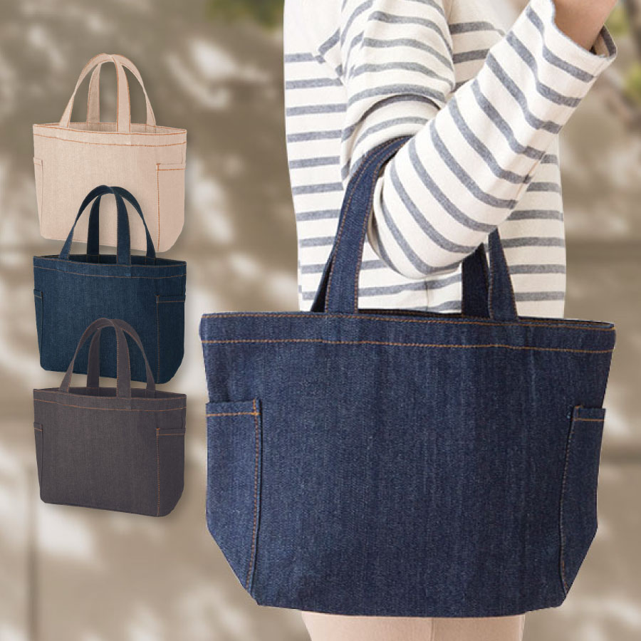 楽天市場】デニム風トートバッグ Mサイズ ワンポケット | お散歩