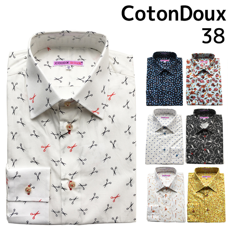 【楽天市場】CotonDoux コトンドゥ メンズ 長袖 シャツ 春物 ワイシャツ プレゼント 柄シャツ プリント パリ フランス ブランド