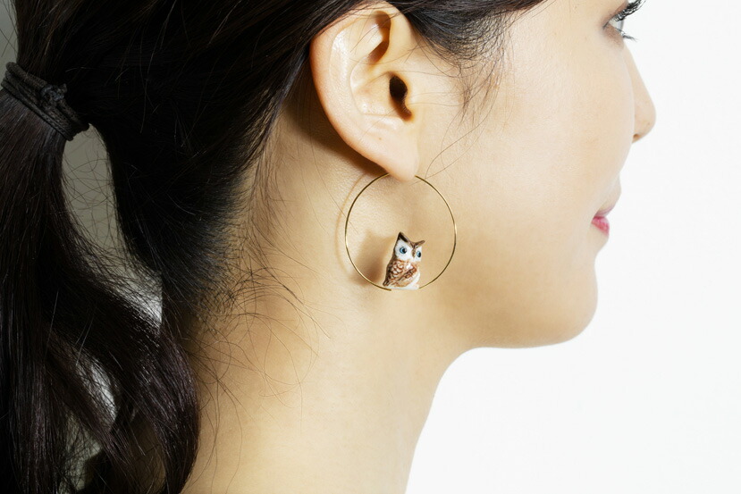 Nach フランス アニマル フランスのブランドnachのピアス フクロウ おしゃれ レディース ブランド かわいい 座り姿がカワイイ フランス ピアス かわいい フクロウ 小物 アクセサリー フープピアス アニマル ギフト 誕生日 プレゼント 女性 送料無料 高級 ナッシュ