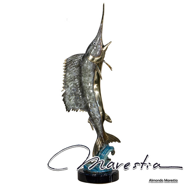 Marestia マレスティア ソードフィッシュ カジキ 飾りつけオブジェ 【魚 バショウカジキ 飾りつけ 刻みつける 銅像 飾りつけ 室内装飾 金管楽器 青銅 マーブル アンティーク 庭 園庭 入り口・入口 バス発着場かざり付ける品】 貨物輸送無料