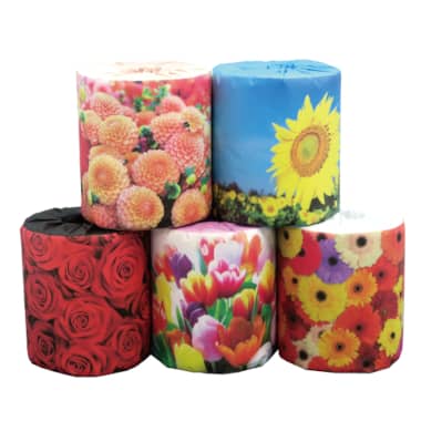 花 5種 アソート トイレットペーパー 100個入 ばらまき 販促用 イベント 景品 パーティー 町内会 老人会 子供会 バラ ひまわり ガーベラ ダリア チューリップ 花言葉 代金引換できません メーカー直送品 Sobolewscy Pl