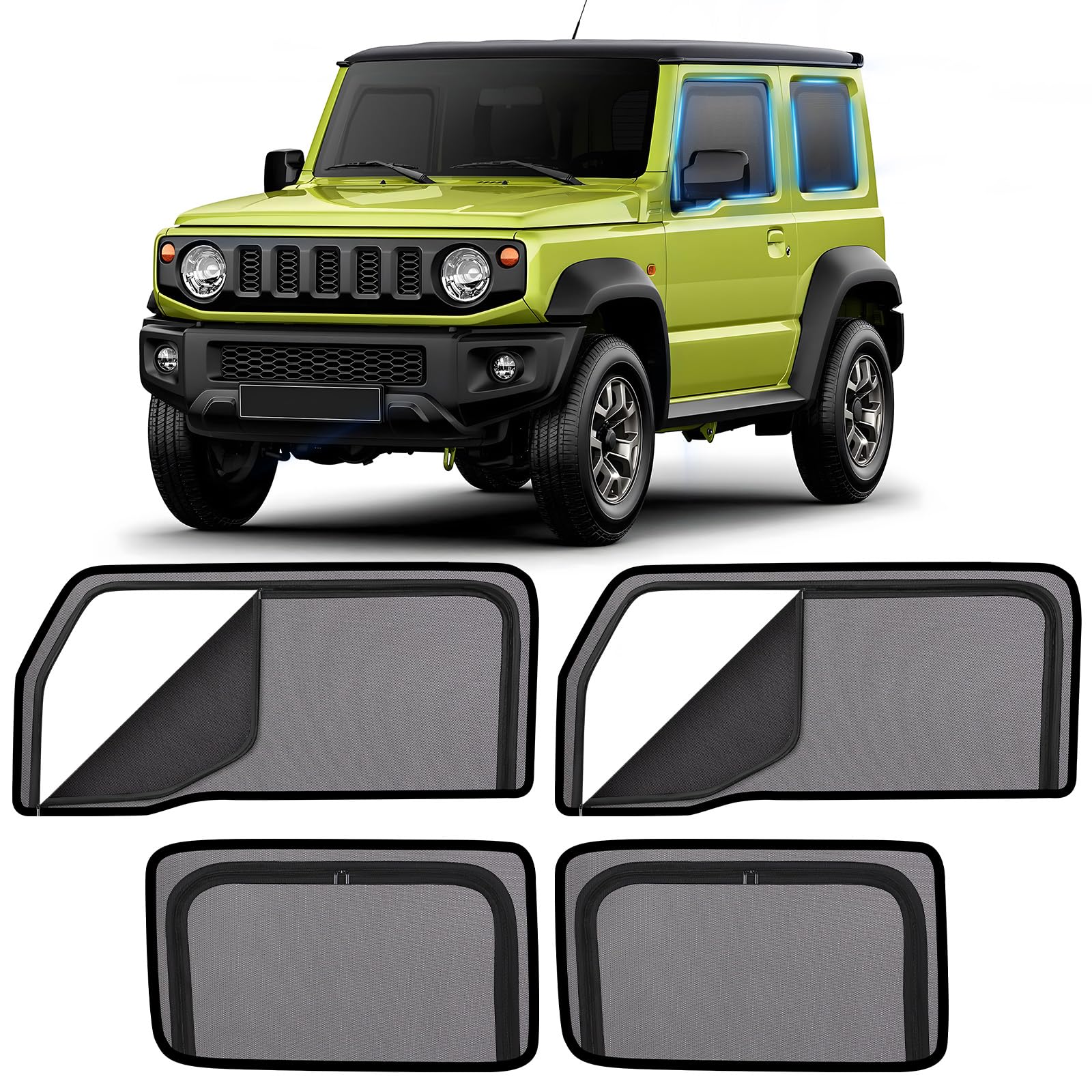 ZATOOTO スズキ ジムニーシエラ JB04系 JB74/JB64専用 メッシュカーテン マグネット式 防虫ネット サイド用 網戸 ジッパーのデザイン 日除け 目隠し 遮光 通気 紫外線カット 虫除け プライバシー保護 取付簡単 収納袋付き LLWS02-JIMNY