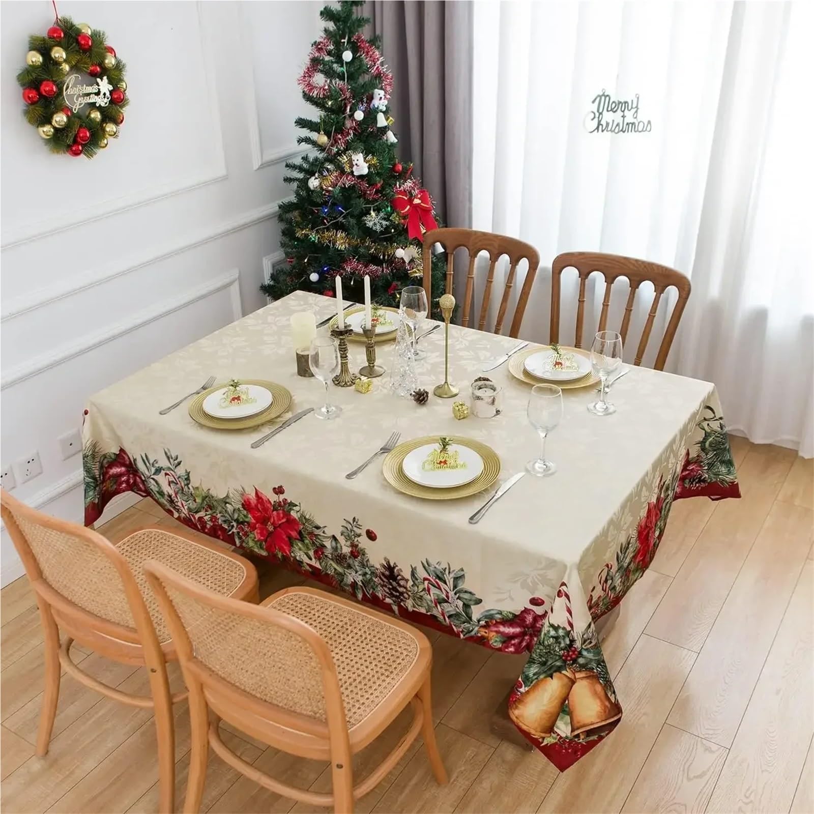 長方形/長方形のテーブルクロス クリスマス長方形テーブルクロスパーティー装飾防水クリスマステーブルカバーキッチンダイニングクリスマス装飾用(90x140cm)