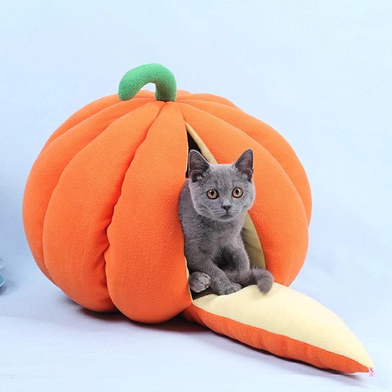 ペットハウス キャットハウス 猫 犬 小型 中型 猫ハウス ドーム型 かぼちゃ みかん クッション ドームベッド キャットベッド ねこ 猫用品 洗える 寒さ対策 可愛い ベット|ZAX