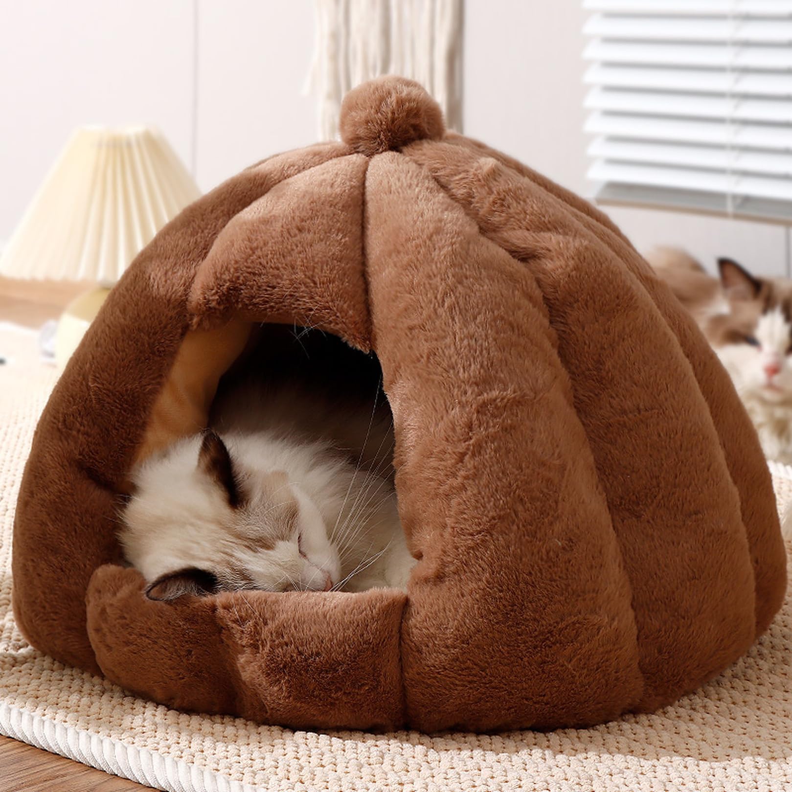 猫 ベッド 犬 ベッド 洗える コーヒー ドーム型 猫ハウス ペットベッド ペットハウス ドームハウス あったかい 洗える ペット用品 48*40cm かわいい 冬用 ふかふか 滑り止め 室内用 寒さ対策 小型犬 キャットハウス 休憩所 寝床｜ZAX