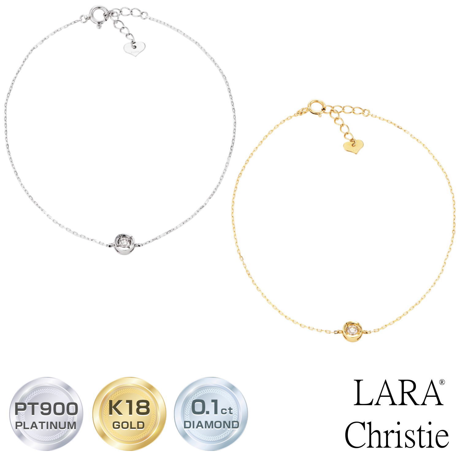 ブレスレット レディース ダイヤモンド 1石 天然ダイヤモンド 0.1ct PT900 K18 ゴールド LARA Christie ララクリスティー