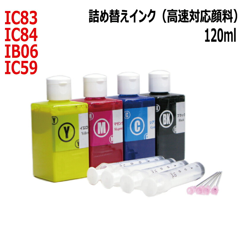【春のペン祭】エプソン インク IC83 IC84 IB06 IC59 対応 リピートインク 高速対応 顔料 120mX4色セット（インジェクター付）(RPE83BCLKG120-T)
