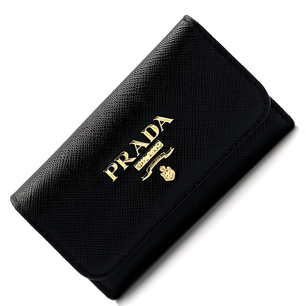 PRADA 4連キーケース サフィアーノレザー トライアングル ブラック 極美品 PRADA 美品 プラダ サフィアーノ トライアングル キーリング付き