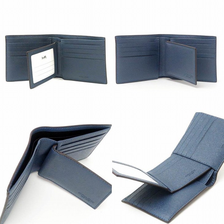 ブラック Coach 即発 アウトレット メンズ 二つ折り財布 メンズバッグ シューズ 小物 グレー