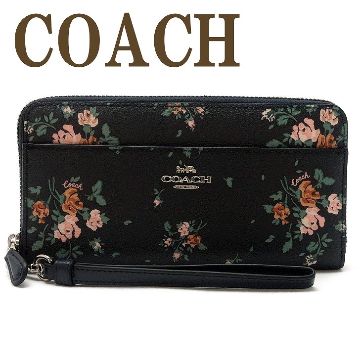 楽天市場 コーチ Coach 財布 レディース 長財布 花柄 ストラップ ラウンドファスナー ブラック 黒 ピンク レザー 966svf23 ブランド 人気 贅沢屋
