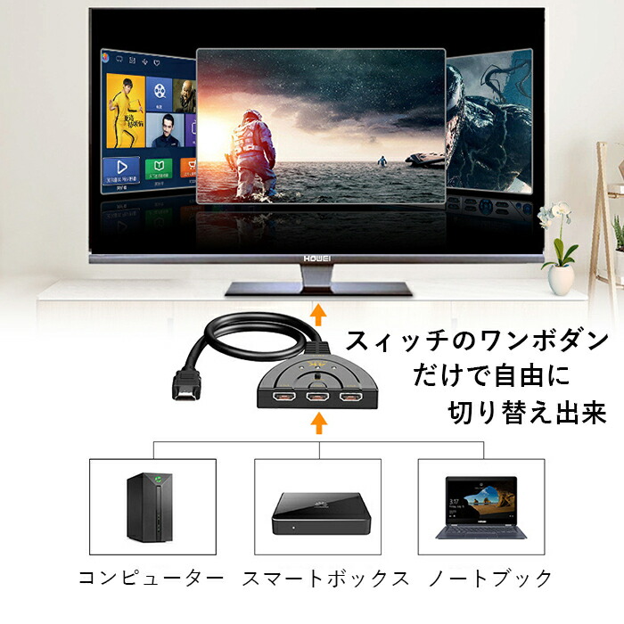 HDMI切替器分配器3チャンネル入力14K/3D/1080P対応ボタン手動切替日本国内動作確認済み