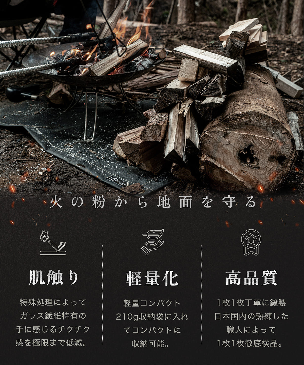ZEN Camps 焚き火シート シート 耐火シート BBQ 耐熱シート 耐熱 (ブラック） 防炎 焚火シート コンパクト スパッタシート 焚き火台シート  焚き火 耐火 たき火シート 95cm×60cm キャンプ バーべキュー・クッキング用品