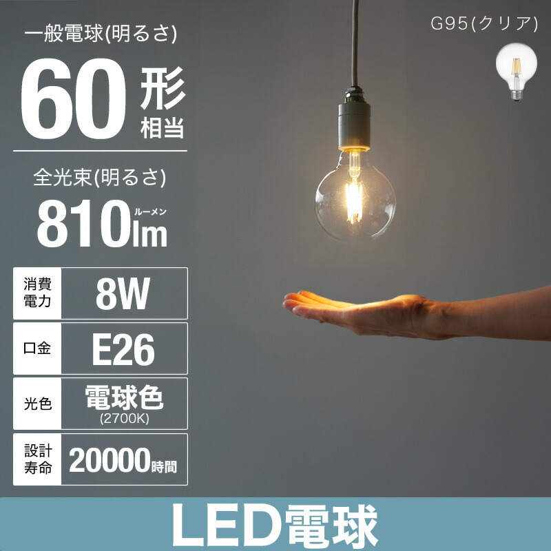 楽天市場】(100W相当) G95ボール形 LED電球 E26 電球色 広配光タイプ