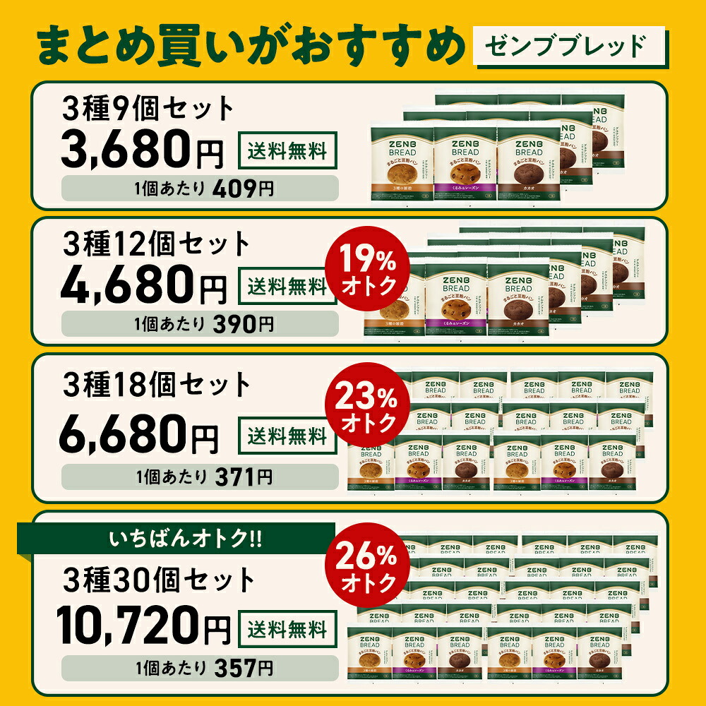 【グルテンフリー パン】ZENB ゼンブ ブレッド 糖質オフ パン 3種9個~ (くるみ&レーズン・カカオ・3種の雑穀) 常温保存 小麦粉不使用 糖質コントロール ダイエット 時 腸活 時の 食物繊維 補給に 置き換え タンパク質 ロングライフパン