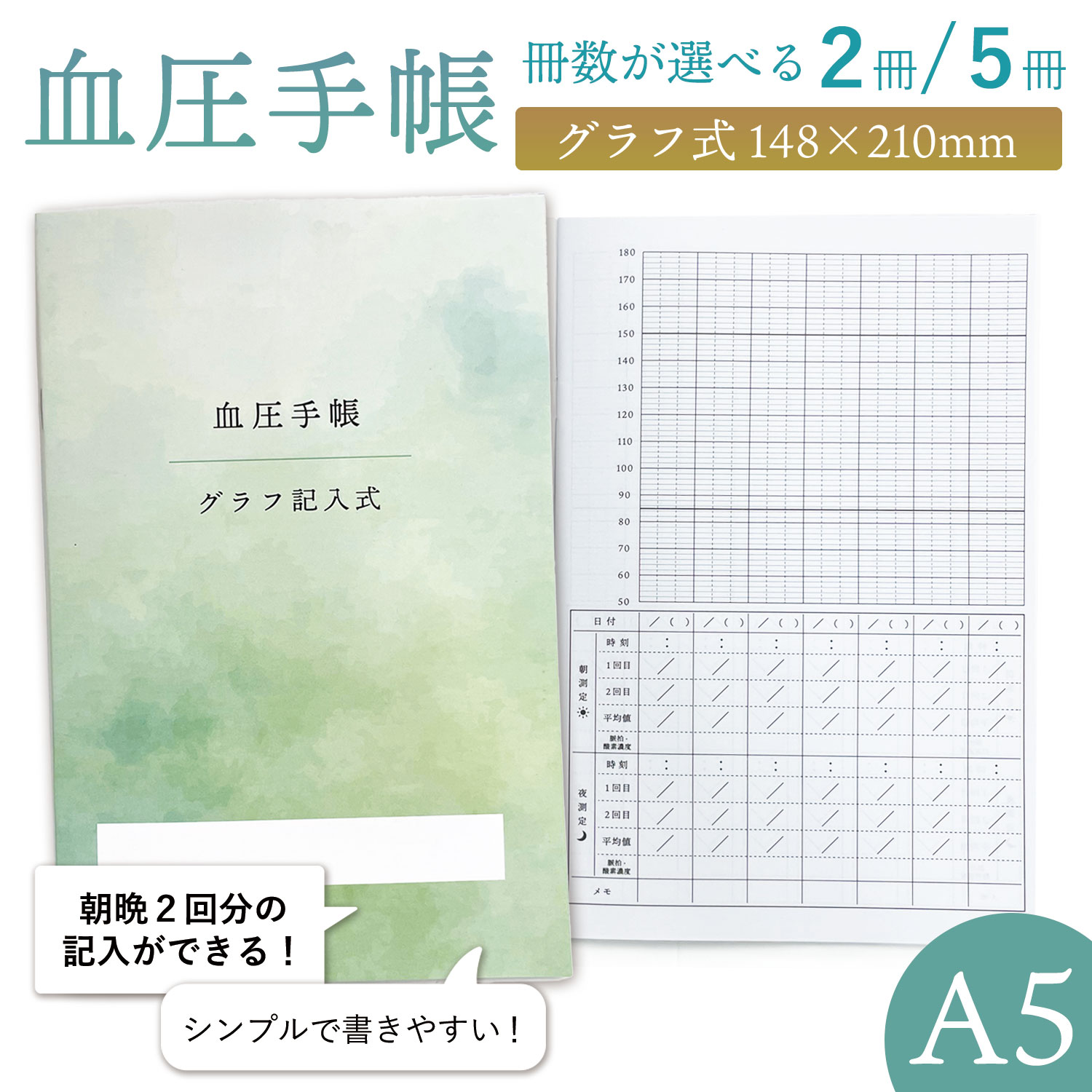 楽天市場】血圧手帳 グラフ式 脈拍 酸素濃度 冊数が選べる 2冊/5冊