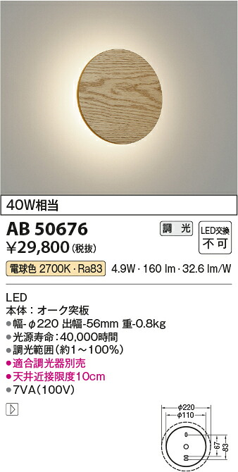 【LEDブラケット】【電球色 調光タイプ(調光器別売)】AB50676|くらし館infini