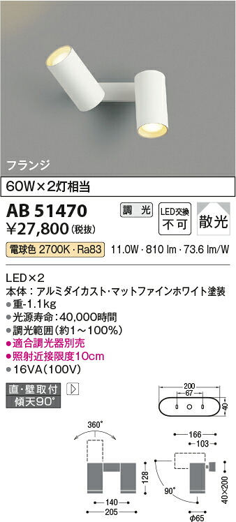 【LEDスポットライト】【電球色】【調光タイプ(調光器別売)】【直付タイプ】AB51470|くらし館infini