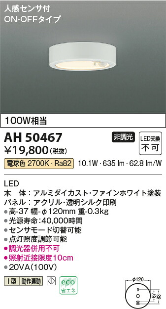 【LEDシーリング】 【電球色】 【on-offタイプ】 【人感センサ付】 AH50467