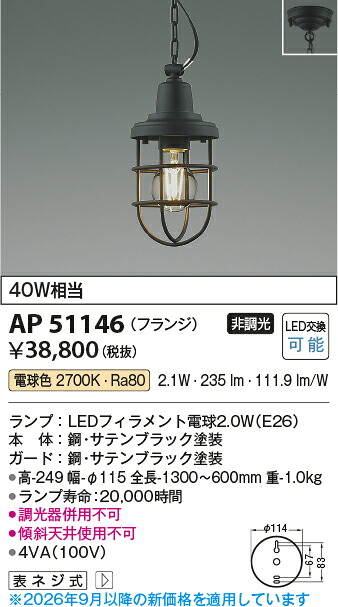 【LEDペンダント】 【電球色】 【on-offタイプ】 【直付タイプ】 AP51146