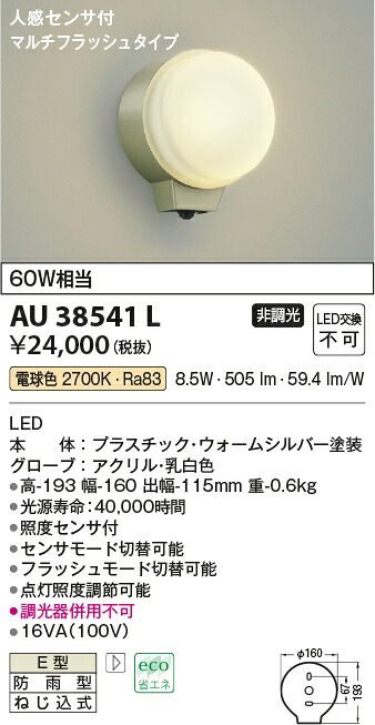 【ＬＥＤアウトドアともし火】【白熱電球色 マルチ印字機】【検出器付】金38541L