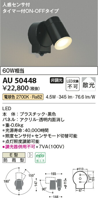 【LEDアウトドア注目の的】【白熱電球色】【タイマー付き添い人on-off手合い】【人感検知器付】金50448