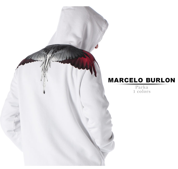 大注目 マルセロバーロン Marcelo Burlon メンズ パーカー トップス Wings Graphic Print Cotton Jersey Hoody White Orange 超人気の Www Stadswaarborg Nl