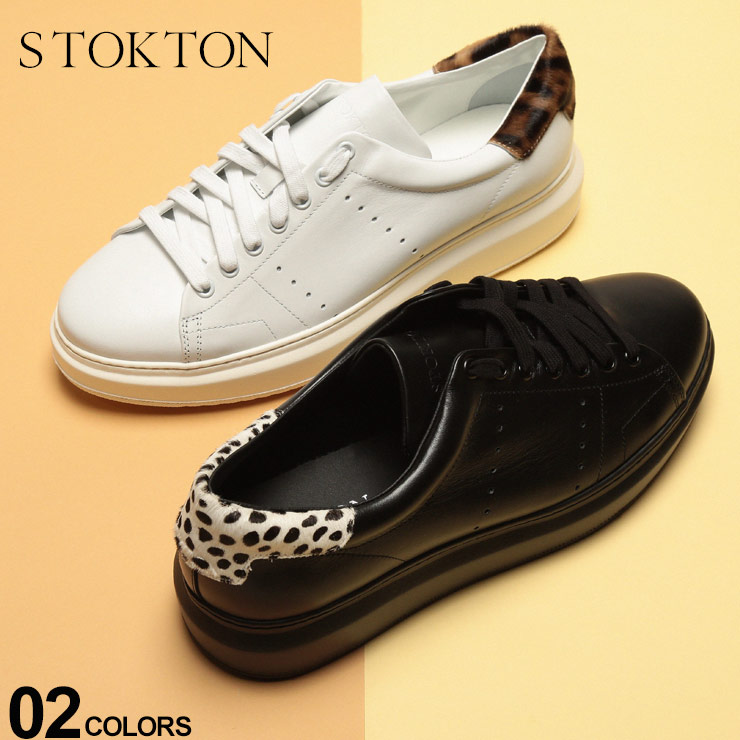 メール便なら送料無料 ストックトン Stokton スニーカー レザー ヒール ハラコ ローカット ブランド メンズ 靴 ヒョウ ダルメシアン 白スニーカー レオパード Stbubkau 爆売り Belladentestetic Com