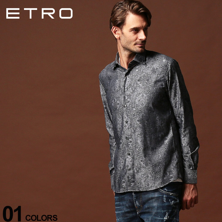 【楽天市場】エトロ ETRO 綿100% 総柄 長袖シャツ GRAY ブランド メンズ トップス シャツ 柄シャツ コットン 光沢