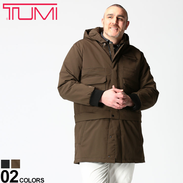 大きいサイズ フード メンズ Tumi フルジップ トゥミ 撥水 フード取り外し 防寒 丈調節 フルジップ 中綿 ブルゾン Flex ジャケット Jacket 秋 ロング 冬 防寒 F7193 フード コート 中わた アウトドア